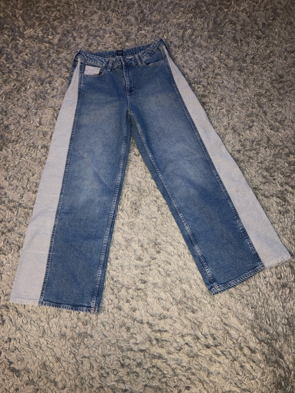 GAP Light Medium Blue Two-Tone wide leg Denim Jeans Patch work sz youth 18 girls